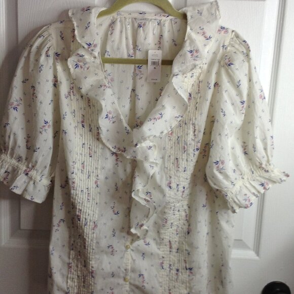 NWT Gap"XL" Floral Peasant Blouse, Hippie Vibes, Tuxedo Pleats, Bohemian, Cotton - Picture 1 of 5